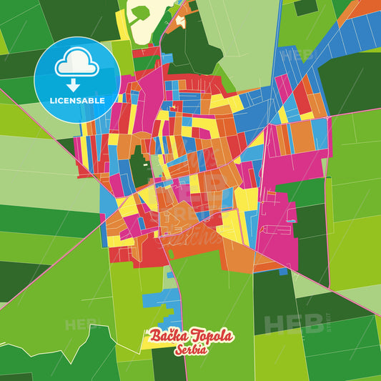 Bačka Topola, Serbia Crazy Colorful Street Map Poster Template - HEBSTREITS Sketches
