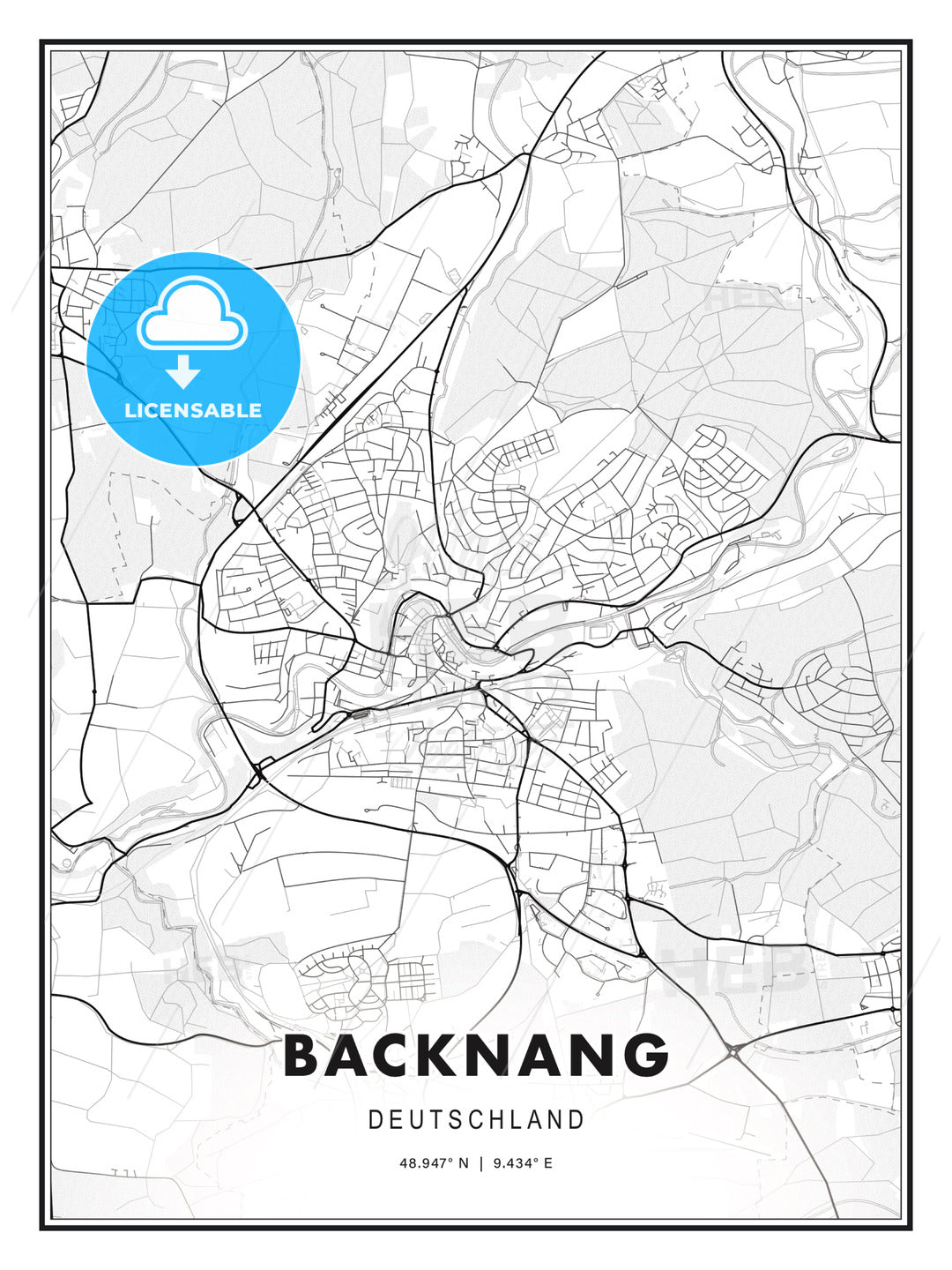 Backnang, Germany, Modern Print Template in Various Formats - HEBSTREITS Sketches