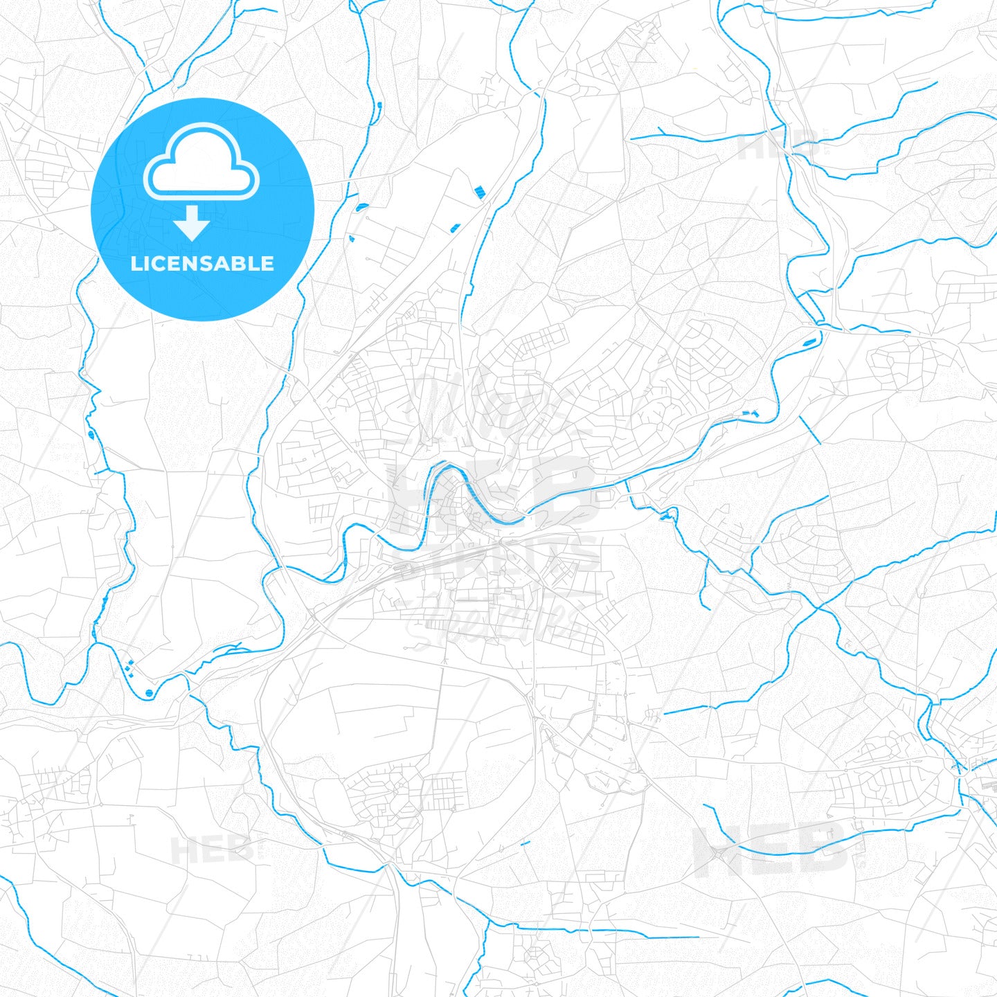 Backnang, Germany PDF vector map with water in focus