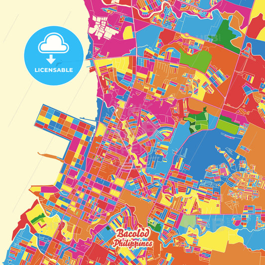 Bacolod, Philippines Crazy Colorful Street Map Poster Template - HEBSTREITS Sketches