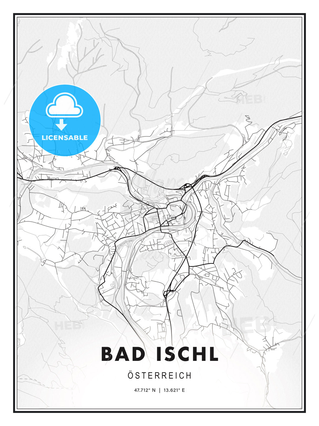 Bad Ischl, Austria, Modern Print Template in Various Formats - HEBSTREITS Sketches