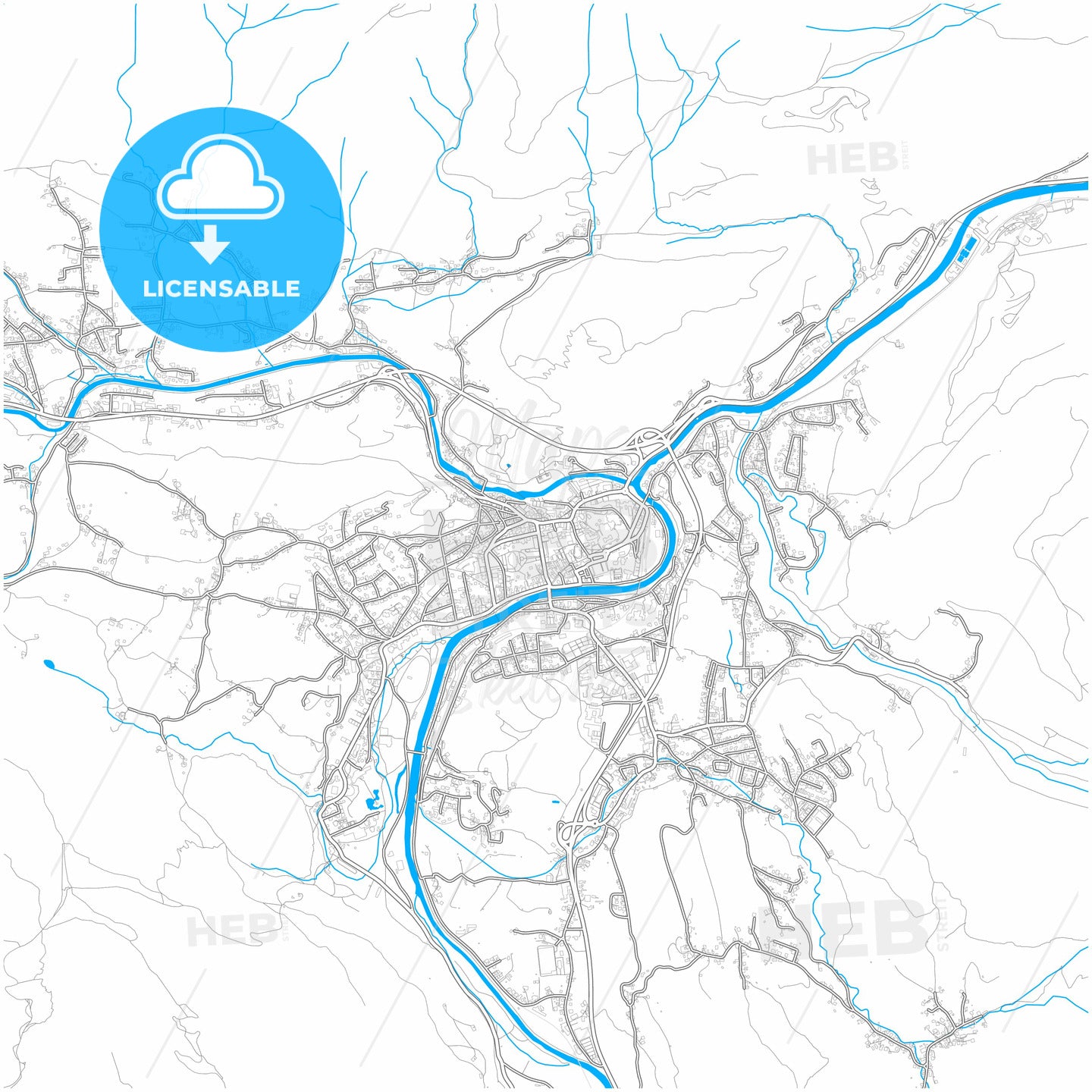 Bad Ischl, Upper Austria, Austria, city map with high quality roads.