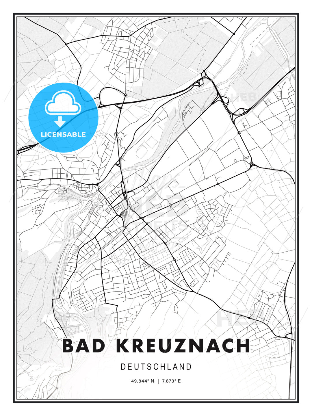 Bad Kreuznach, Germany, Modern Print Template in Various Formats - HEBSTREITS Sketches