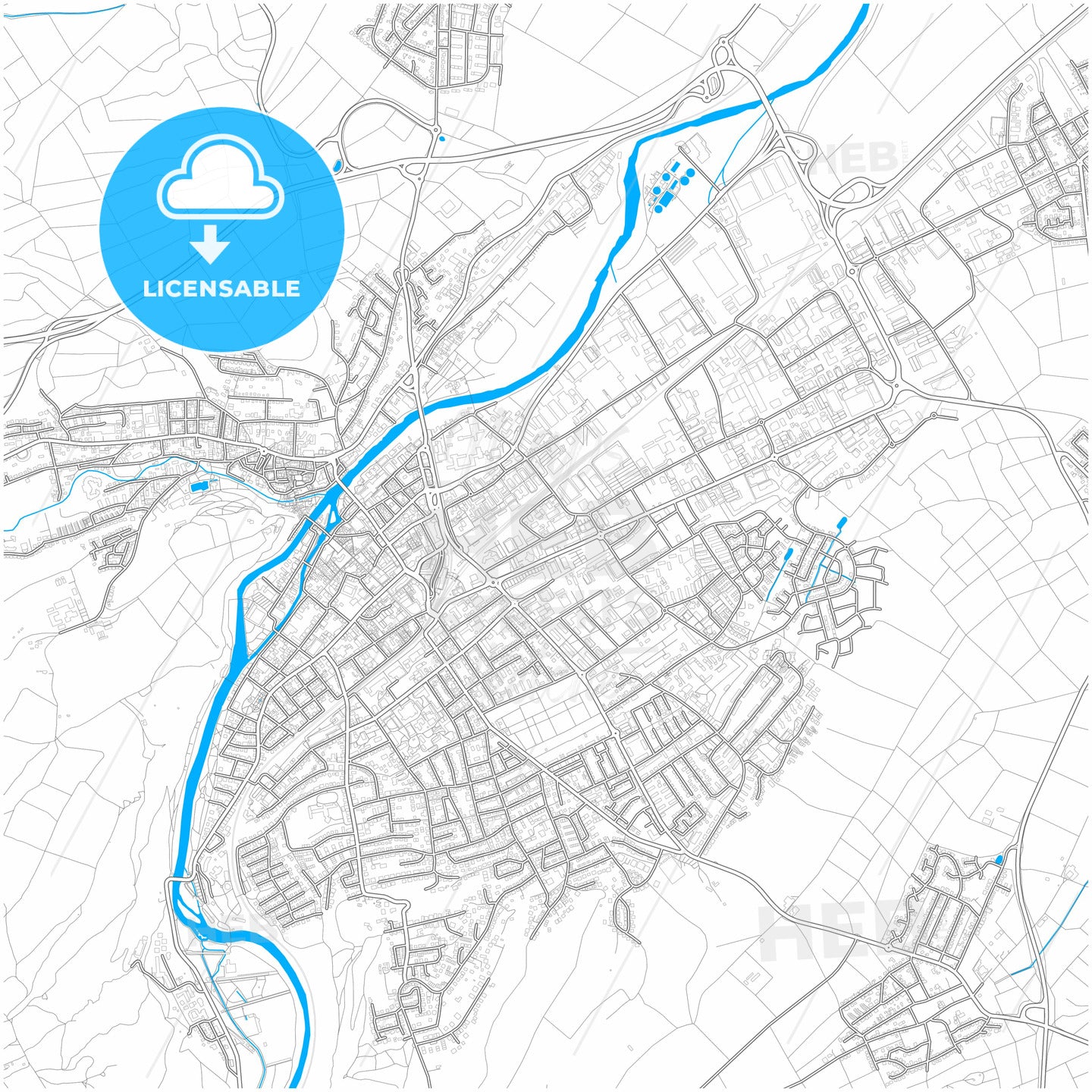 Bad Kreuznach, Rheinland-Pfalz, Germany, city map with high quality roads.