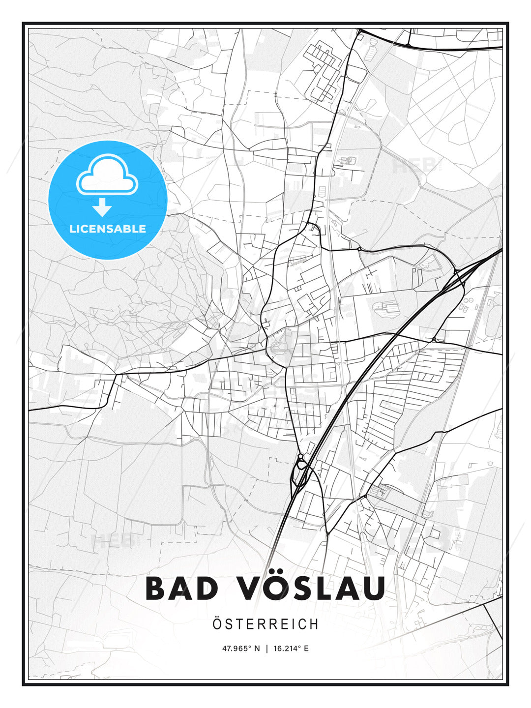 Bad Vöslau, Austria, Modern Print Template in Various Formats - HEBSTREITS Sketches