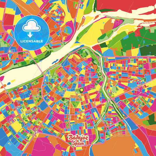 Badajoz, Spain Crazy Colorful Street Map Poster Template - HEBSTREITS Sketches
