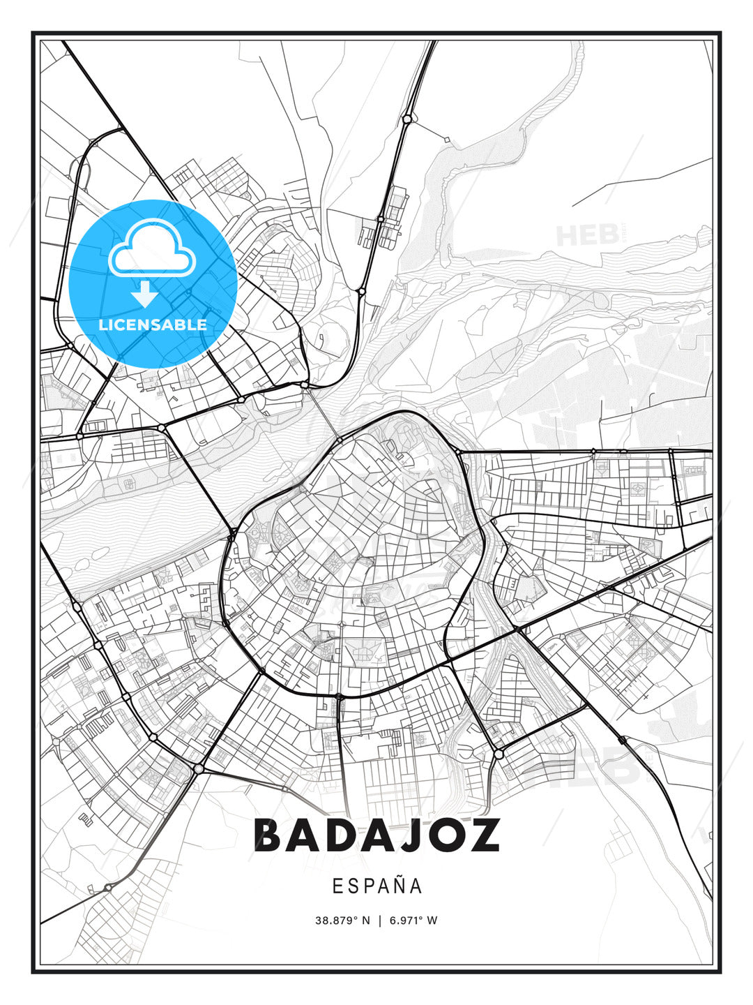 Badajoz, Spain, Modern Print Template in Various Formats - HEBSTREITS Sketches