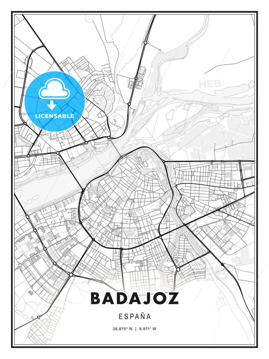 Badajoz, Spain, Modern Print Template in Various Formats - HEBSTREITS Sketches