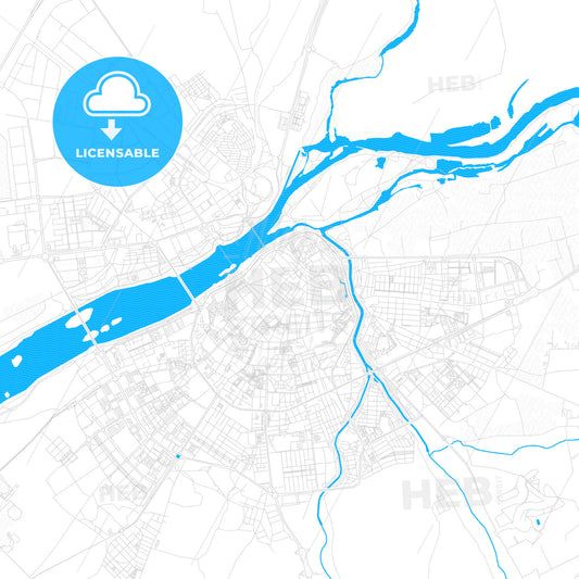 Badajoz, Spain PDF vector map with water in focus
