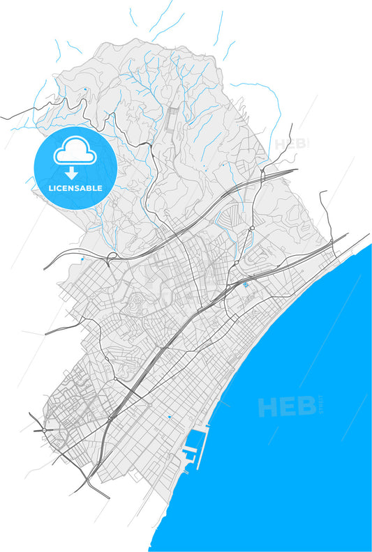 Badalona, Barcelona, Spain, high quality vector map