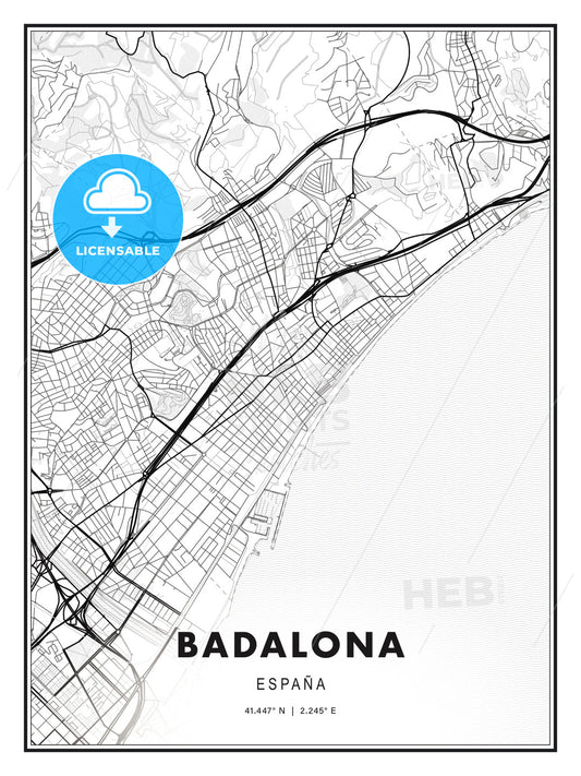 Badalona, Spain, Modern Print Template in Various Formats - HEBSTREITS Sketches