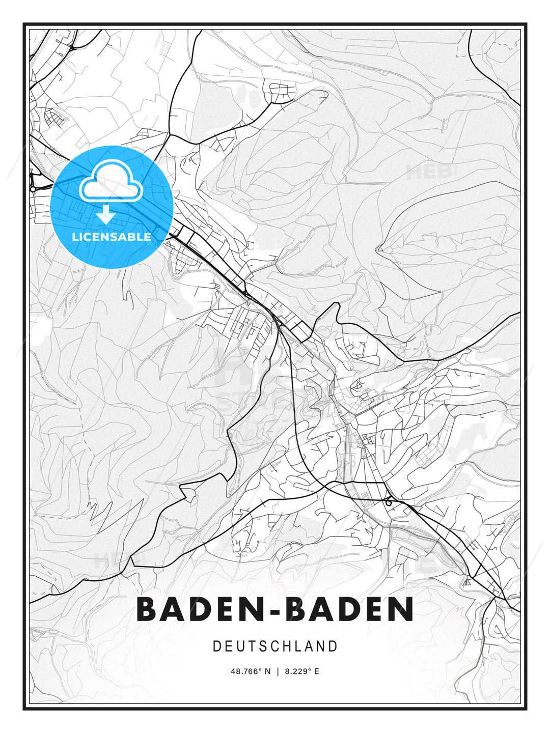 Baden-Baden, Germany, Modern Print Template in Various Formats - HEBSTREITS Sketches