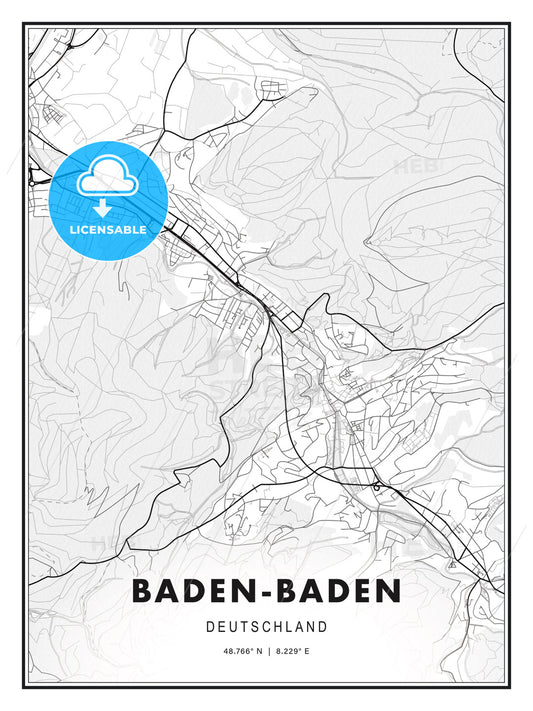 Baden-Baden, Germany, Modern Print Template in Various Formats - HEBSTREITS Sketches