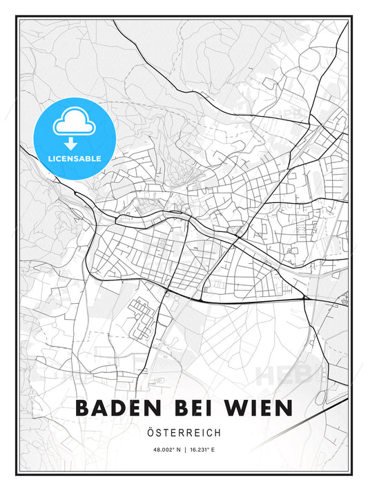 Baden bei Wien, Austria, Modern Print Template in Various Formats - HEBSTREITS Sketches