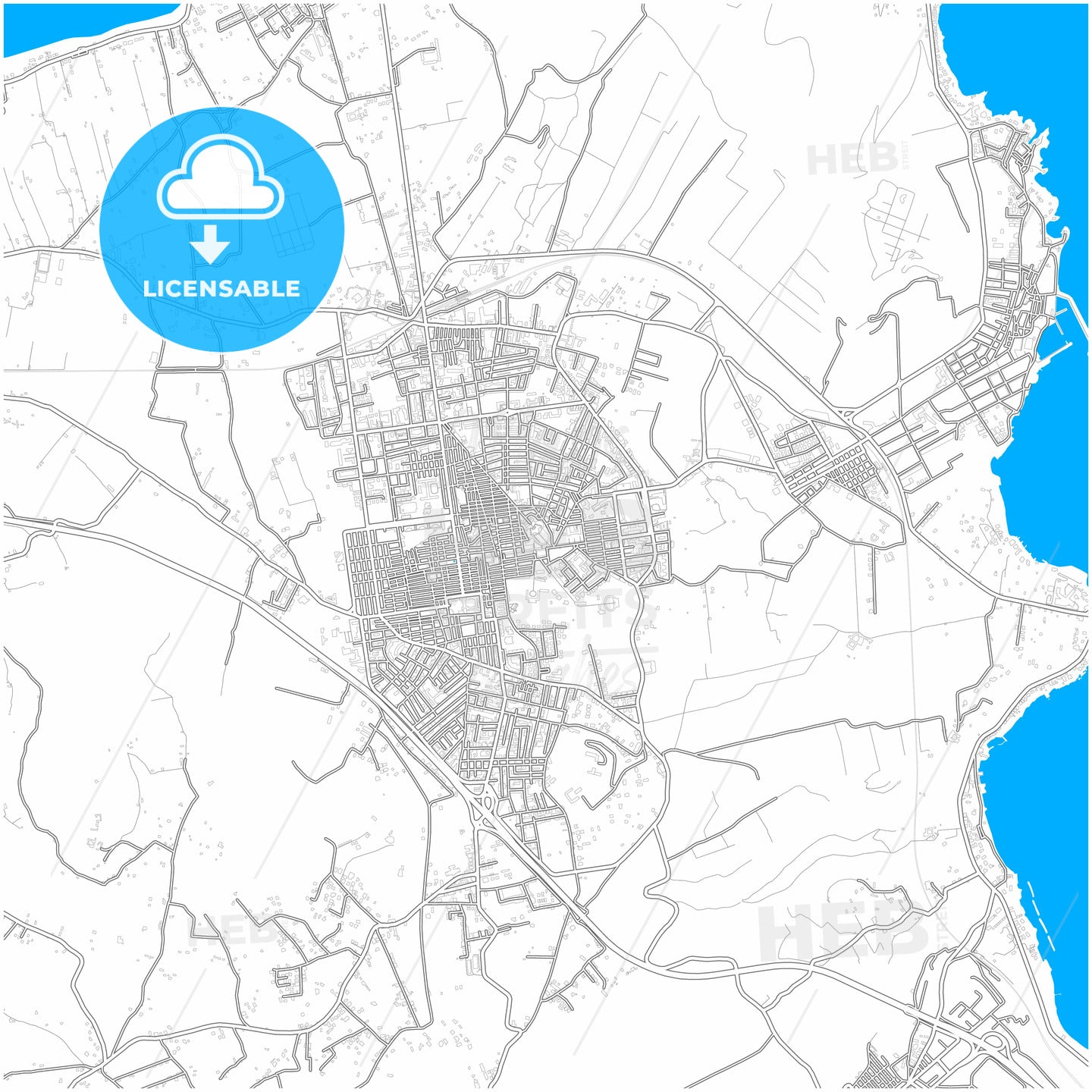 Bagheria, Sicily, Italy, city map with high quality roads.