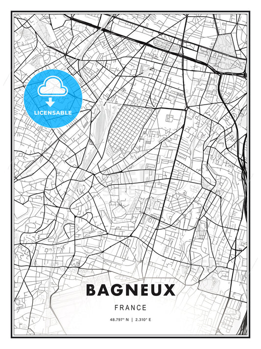 Bagneux, France, Modern Print Template in Various Formats - HEBSTREITS Sketches