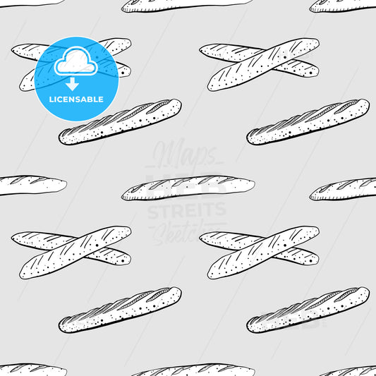 Baguette seamless pattern greyscale drawing – instant download
