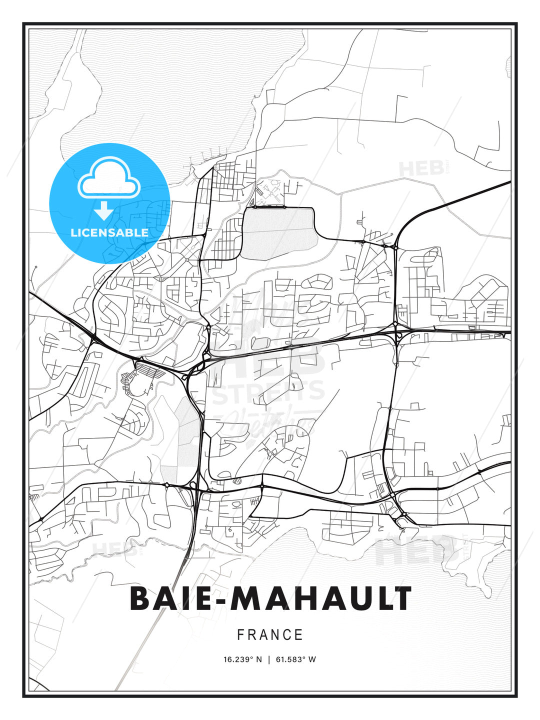 Baie-Mahault, France, Modern Print Template in Various Formats - HEBSTREITS Sketches