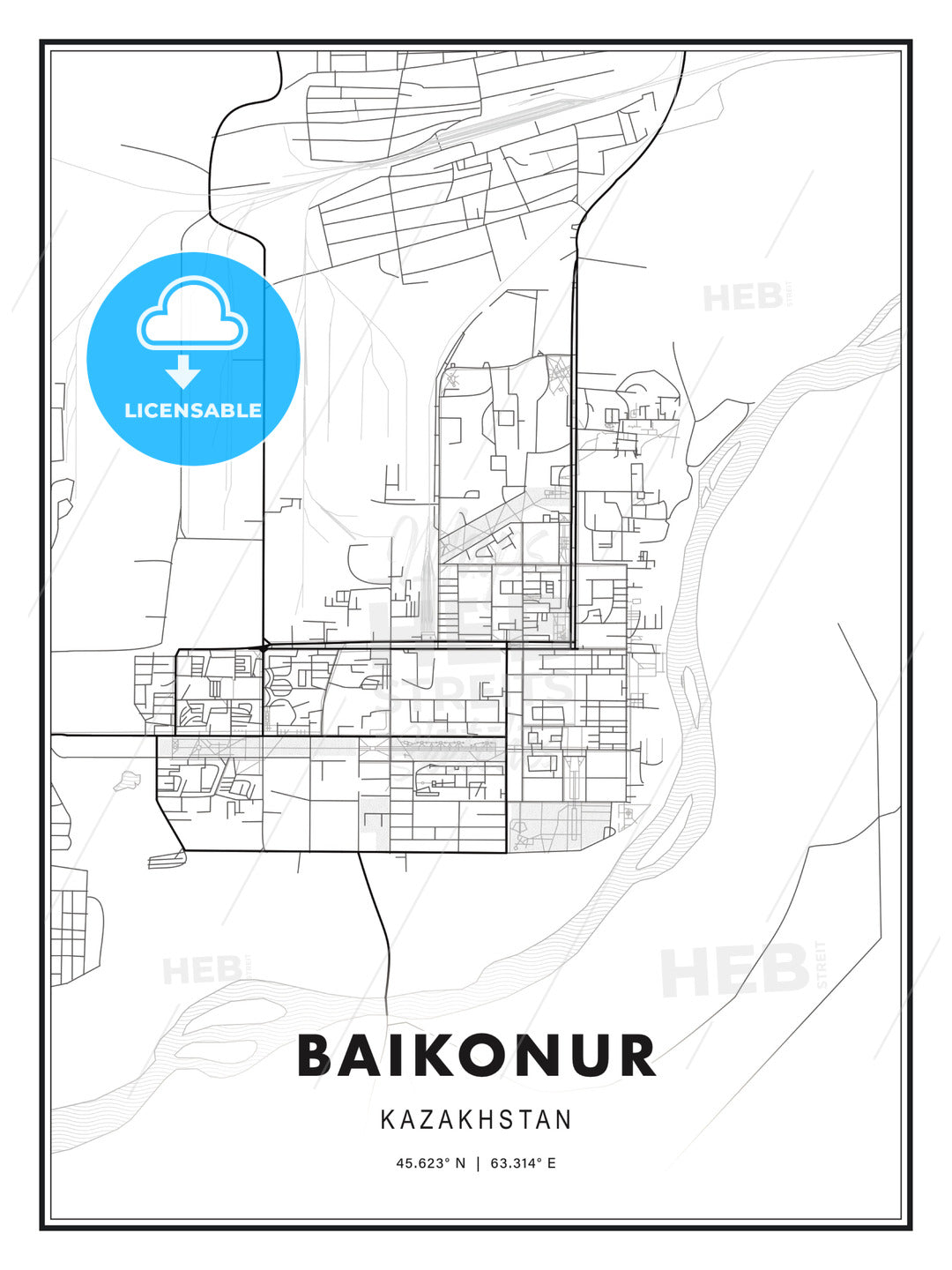 Baikonur, Kazakhstan, Modern Print Template in Various Formats - HEBSTREITS Sketches