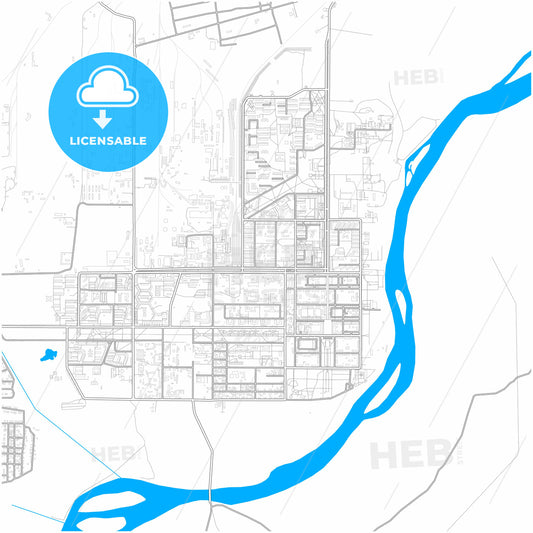 Baikonur, Kazakhstan, city map with high quality roads.