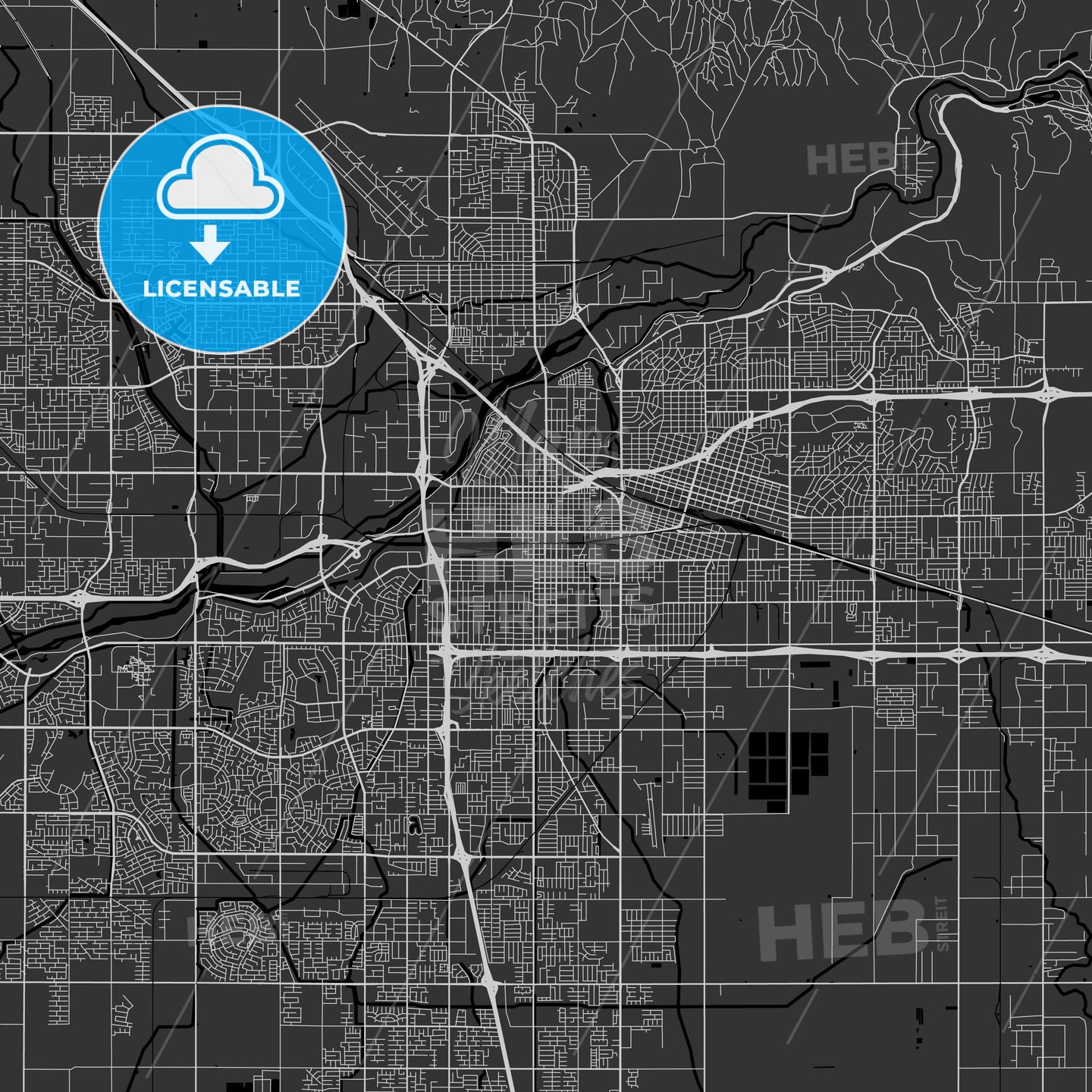 Bakersfield, California - Area Map - Dark
