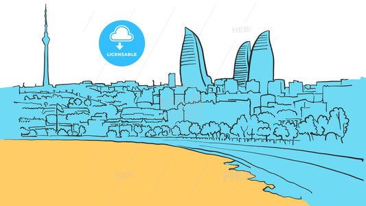 Baku Azerbaijan Colored Panorama – instant download