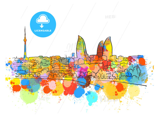 Baku Azerbaijan Colorful Landmark Banner – instant download