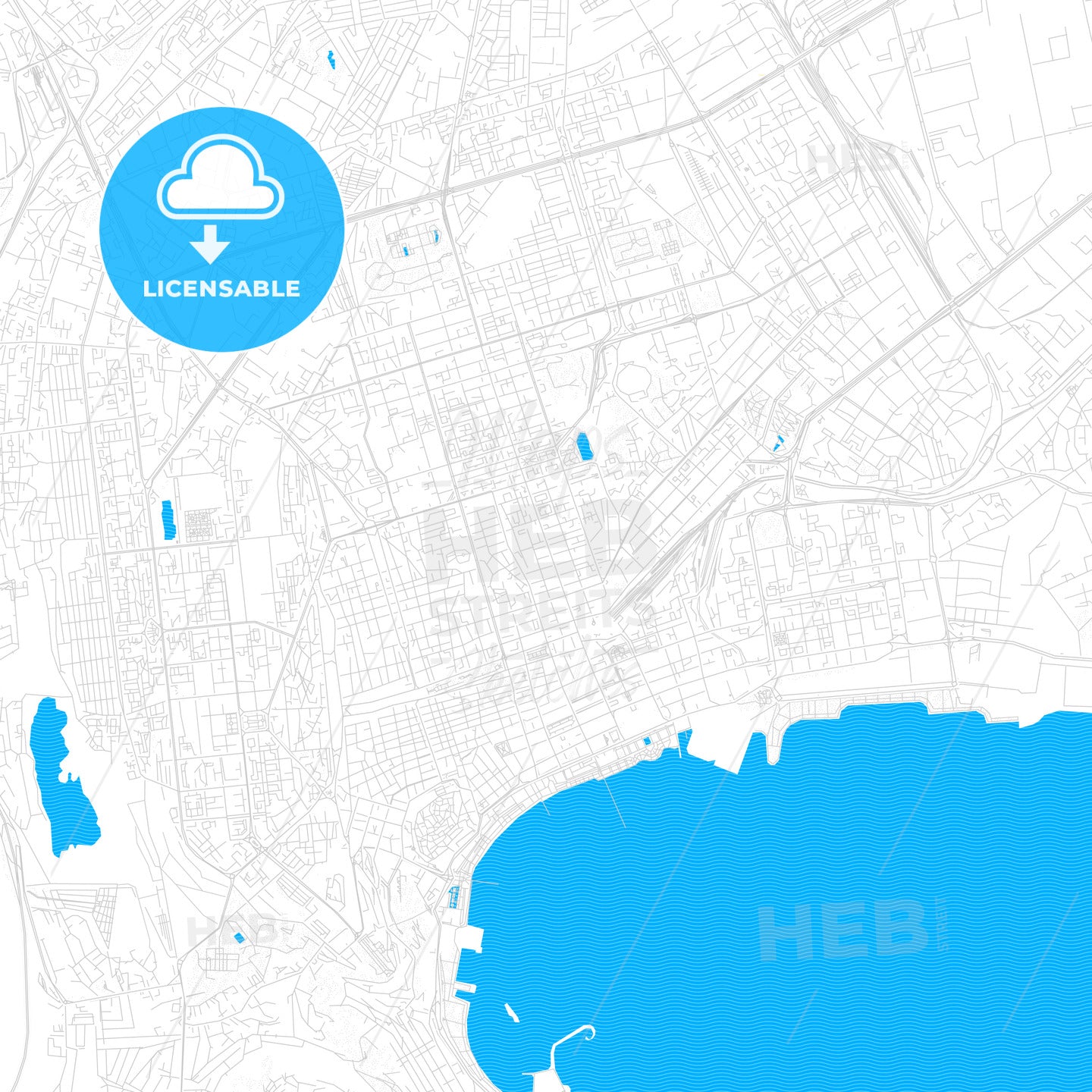 Baku, Azerbaijan PDF vector map with water in focus