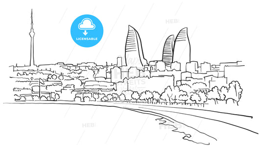 Baku Azerbaijan Panorama Sketch – instant download
