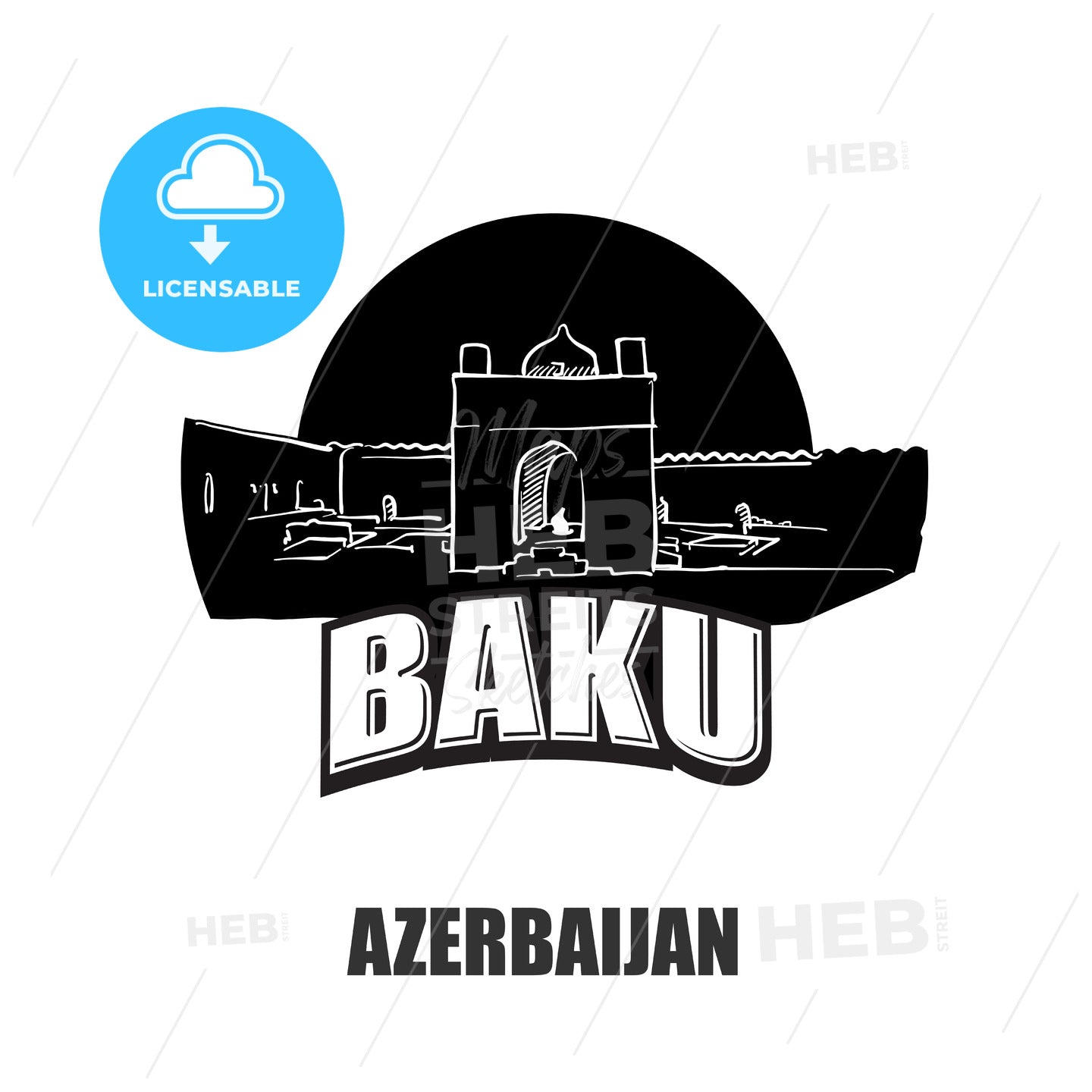 Baku, Azerbaijan, black and white logo – instant download