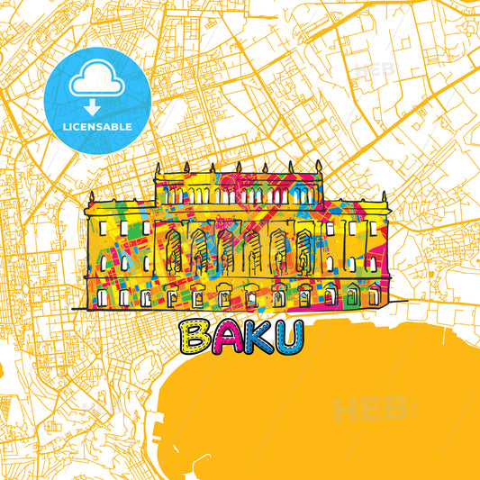 Baku Travel Art Map