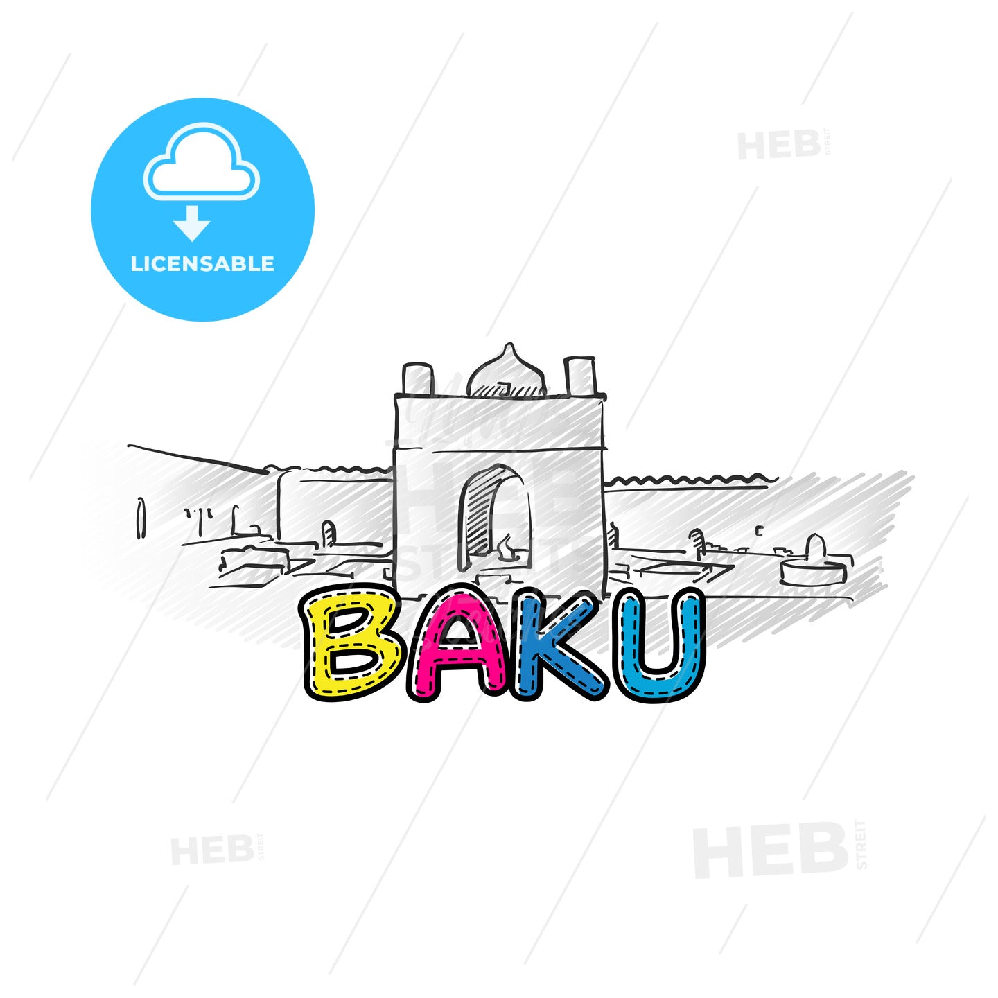 Baku beautiful sketched icon – instant download