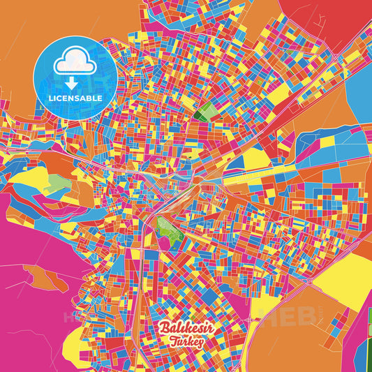 Balıkesir, Turkey Crazy Colorful Street Map Poster Template - HEBSTREITS Sketches