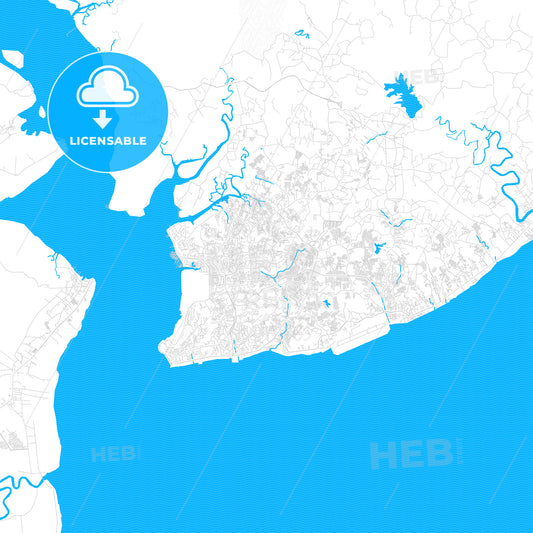 Balikpapan, Indonesia PDF vector map with water in focus