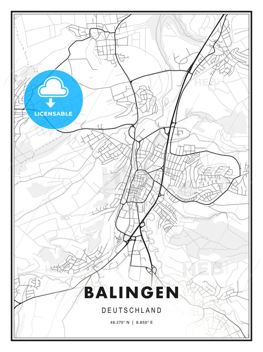 Balingen, Germany, Modern Print Template in Various Formats - HEBSTREITS Sketches