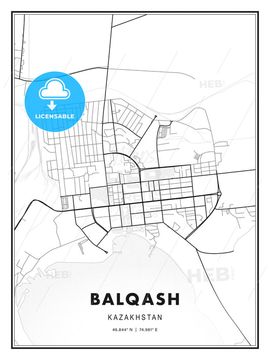 Balqash, Kazakhstan, Modern Print Template in Various Formats - HEBSTREITS Sketches