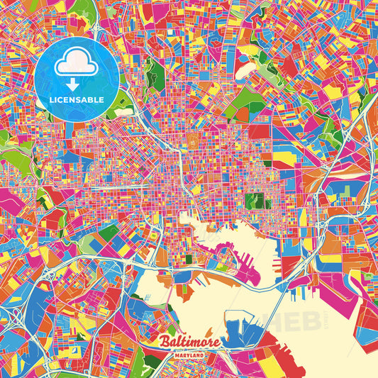 Baltimore, United States Crazy Colorful Street Map Poster Template - HEBSTREITS Sketches