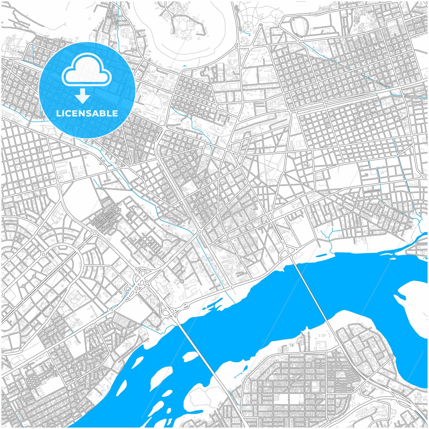 Bamako, Mali, city map with high quality roads.