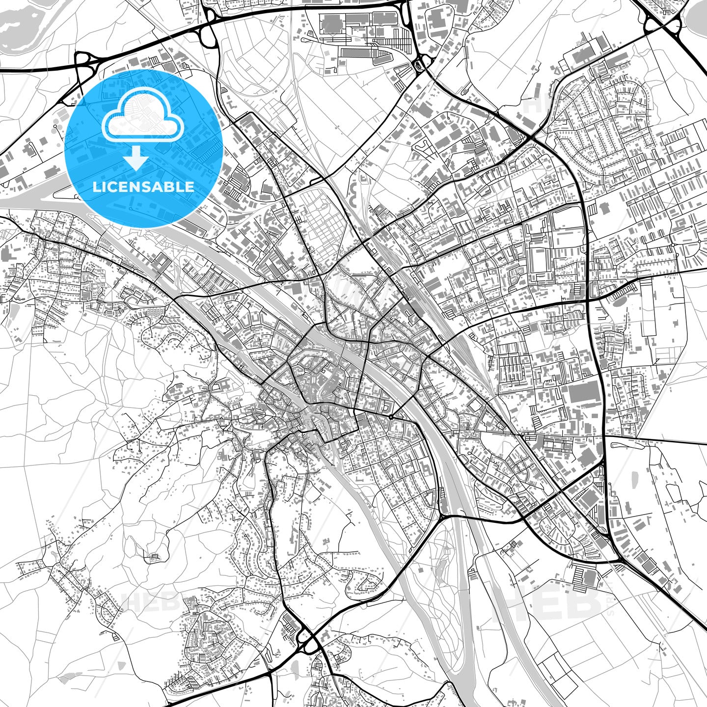 Bamberg, Germany, vector map with buildings