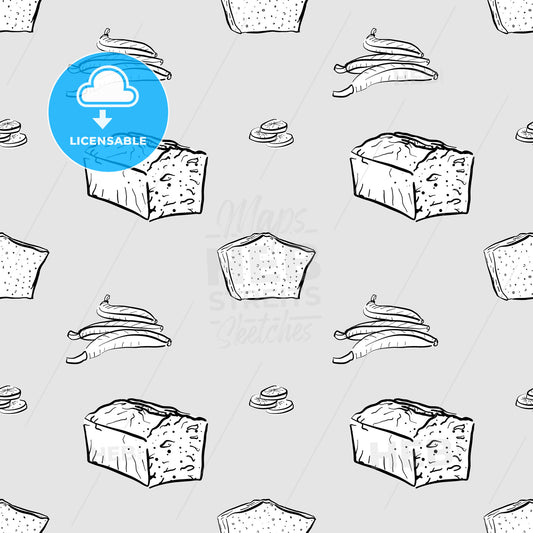 Banana bread seamless pattern greyscale drawing – instant download