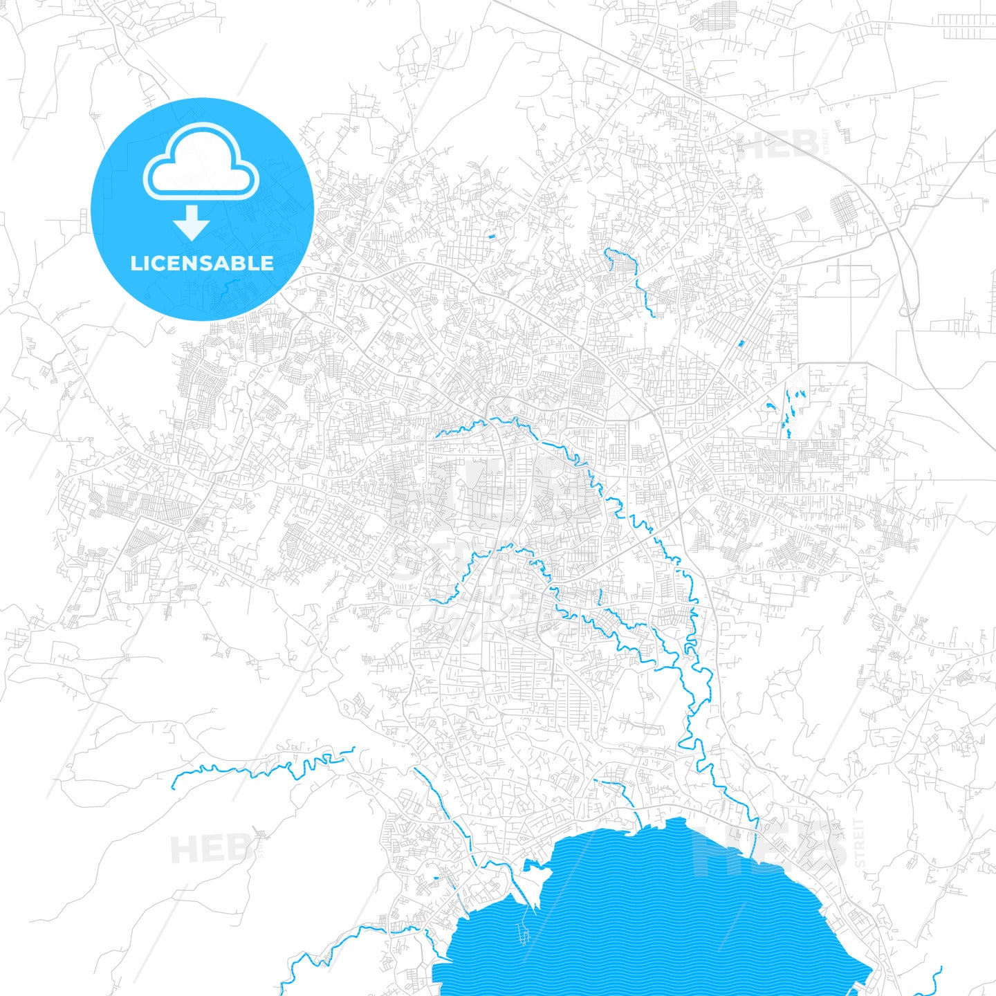 Bandar Lampung, Indonesia PDF vector map with water in focus