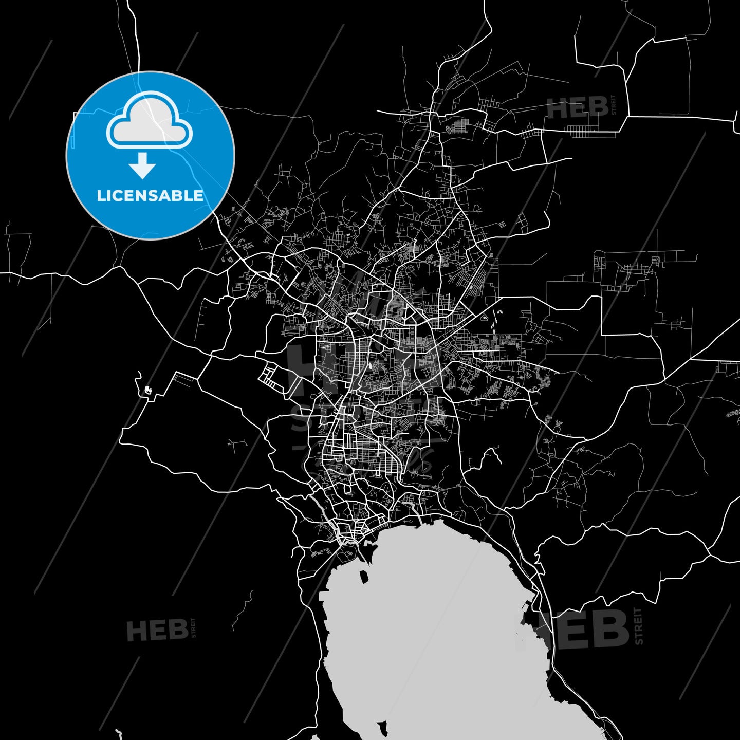 Bandar Lampung, Lampung, Area Map, Dark