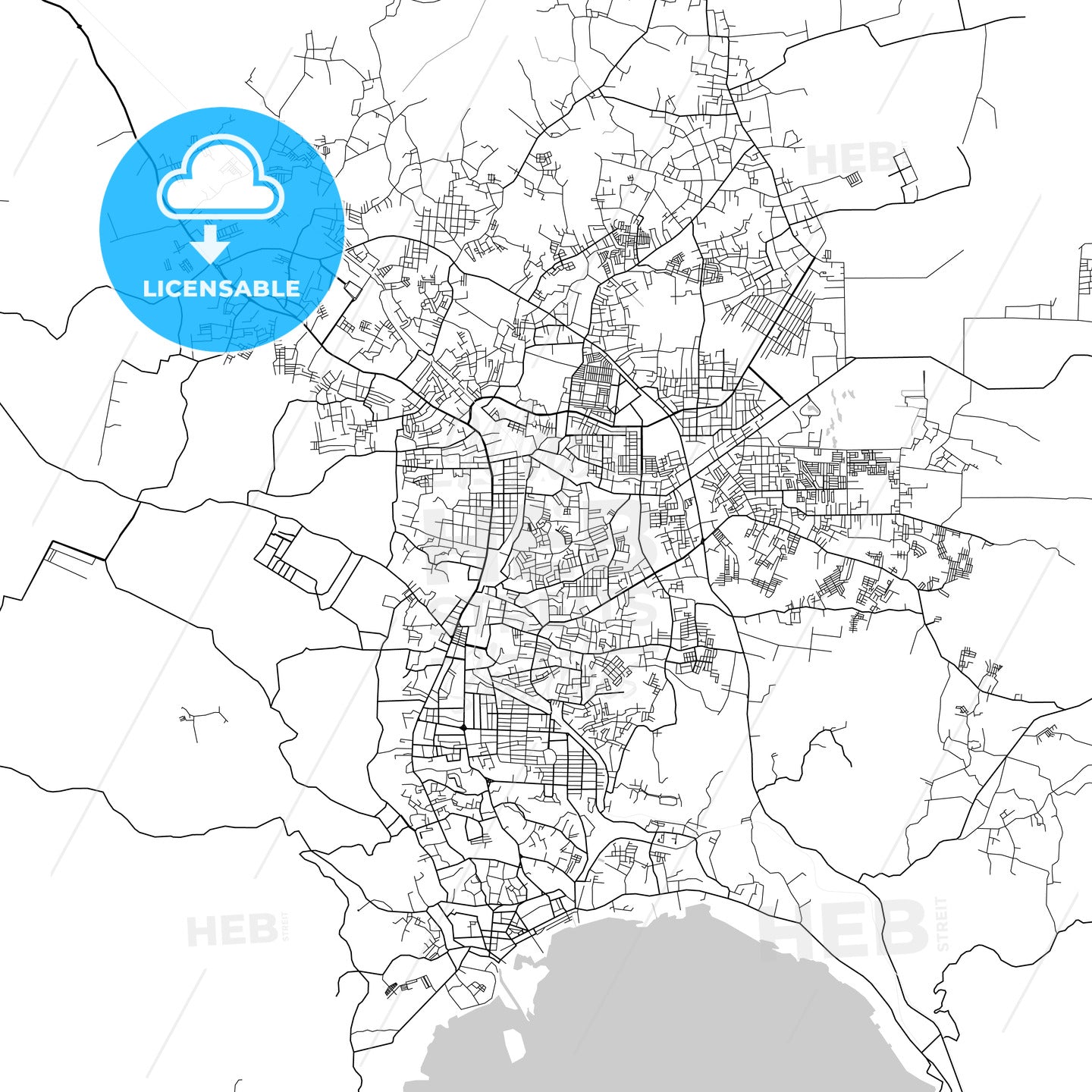Bandar Lampung, Lampung, Downtown City Map, Light