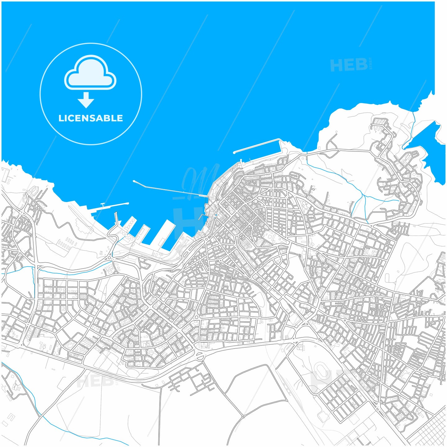 Bandırma, Balıkesir, Turkey, city map with high quality roads.