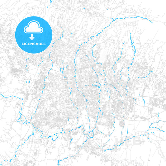Bandung, Indonesia PDF vector map with water in focus