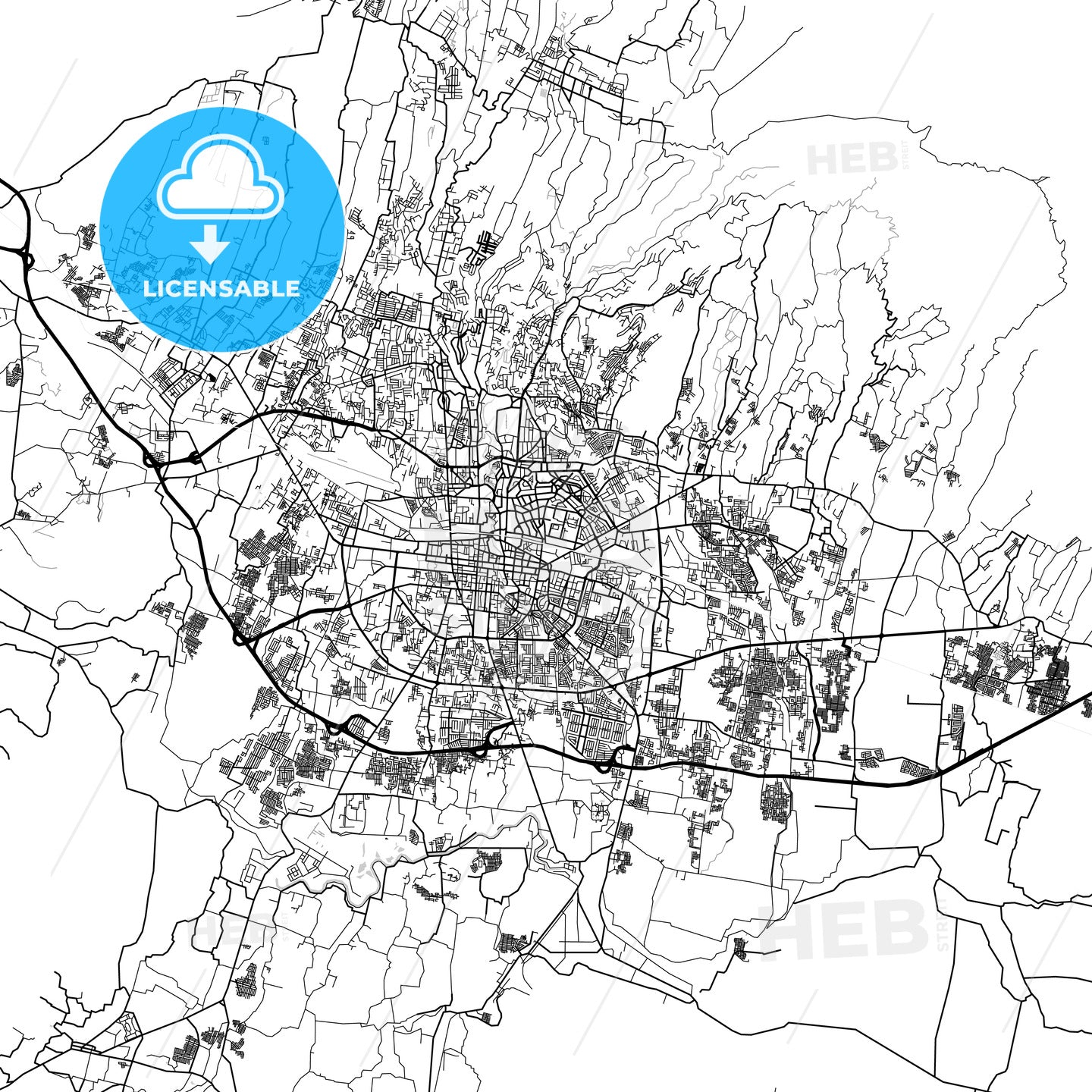 Bandung, West Java, Downtown City Map, Light