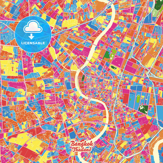 Bangkok, Thailand Crazy Colorful Street Map Poster Template - HEBSTREITS Sketches