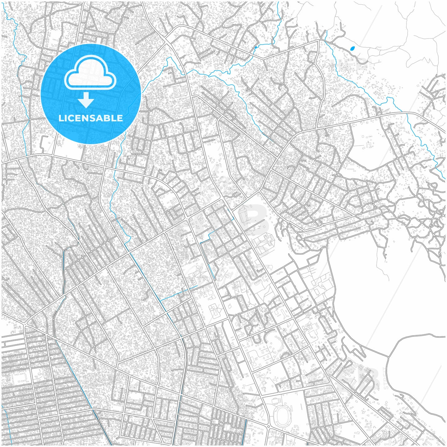 Bangui, Central African Republic, city map with high quality roads.