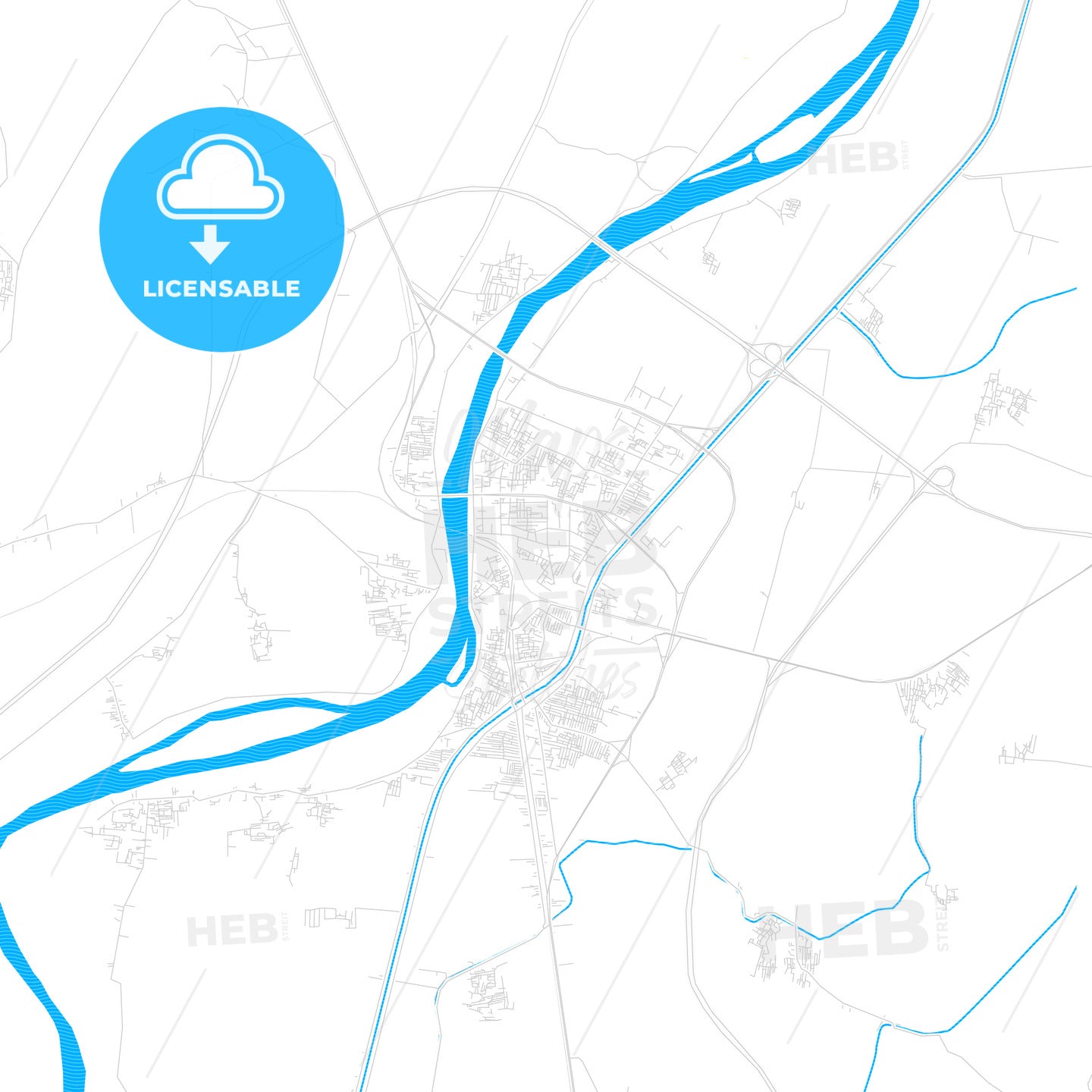 Banha, Egypt PDF vector map with water in focus