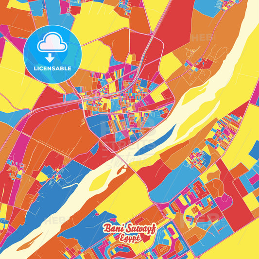 Bani Suwayf, Egypt Crazy Colorful Street Map Poster Template - HEBSTREITS Sketches